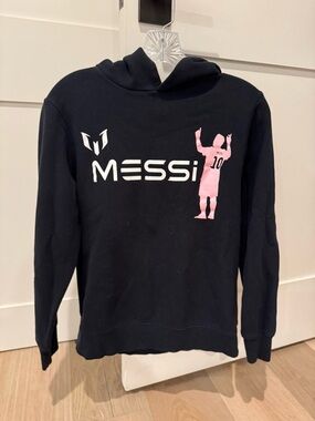 Messi Kids Black Hoodie with Pink Silhouette